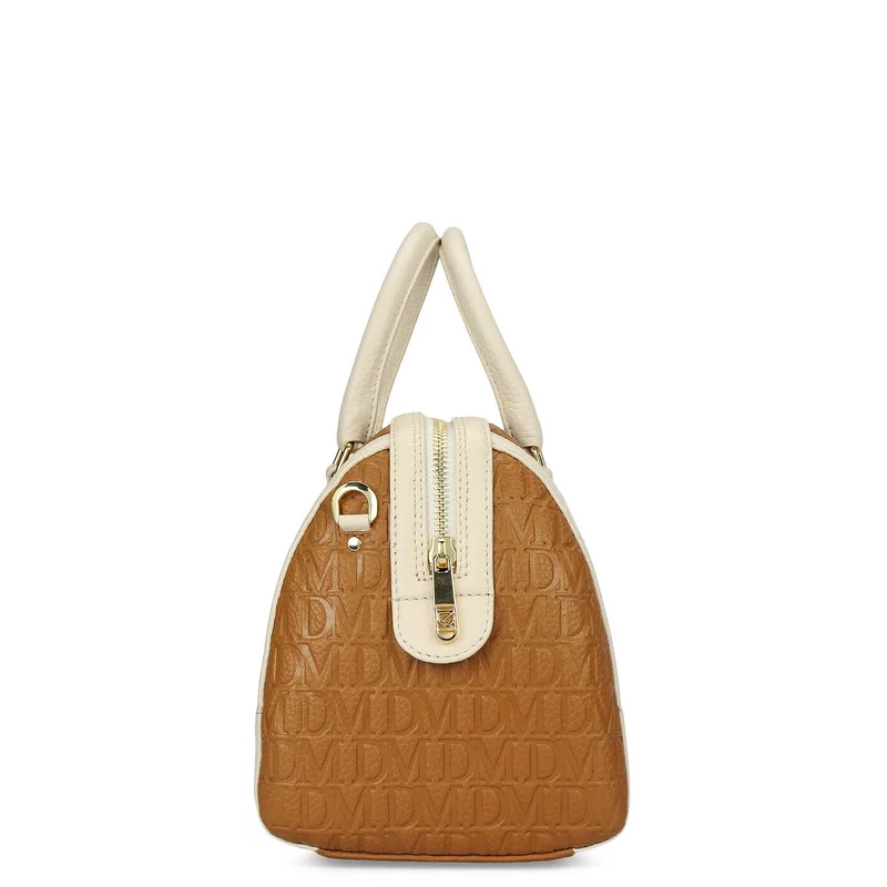 Da Milano Caramel Medium Monogram Leather Bowler - Caramel for Women | Best Price UAE